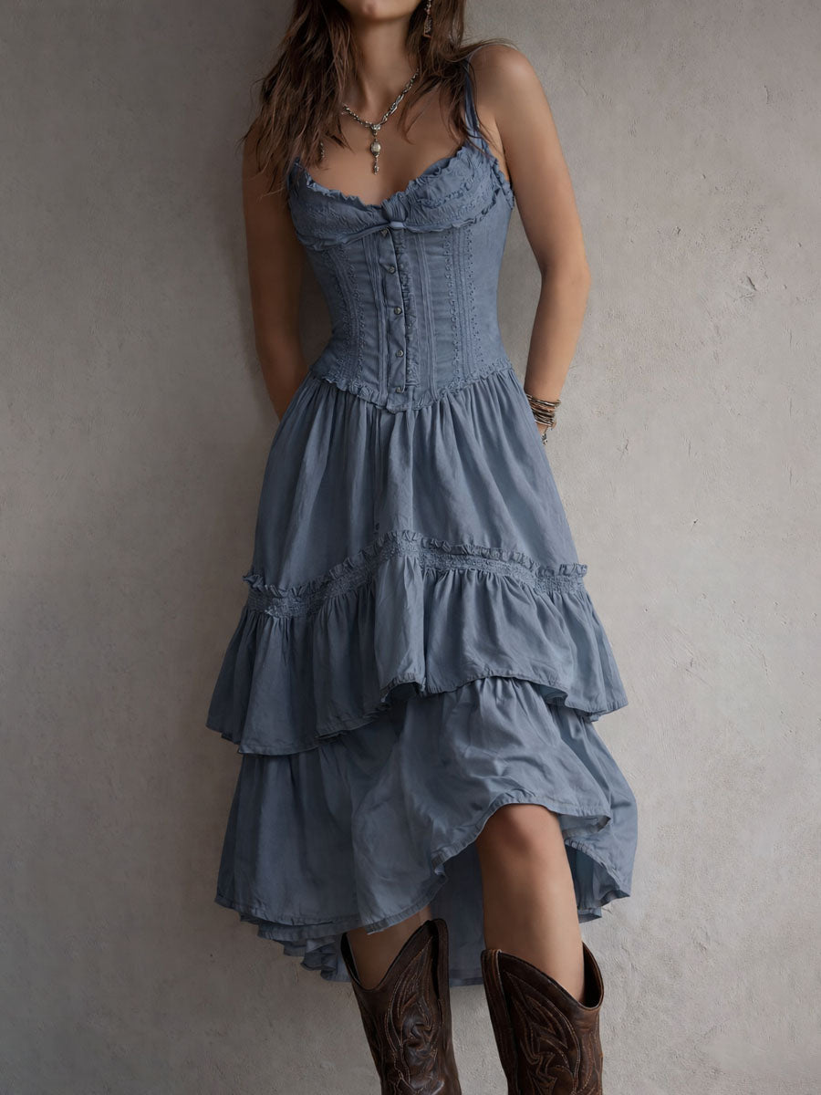 Isla | Lace-Trim Tiered Midi Dress