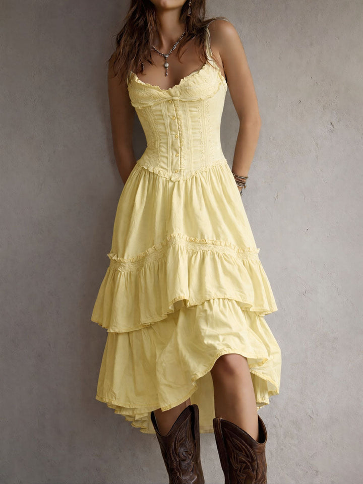 Isla | Lace-Trim Tiered Midi Dress