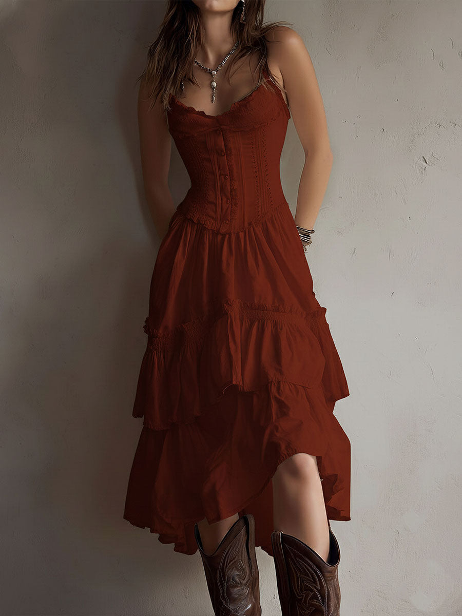 Isla | Lace-Trim Tiered Midi Dress