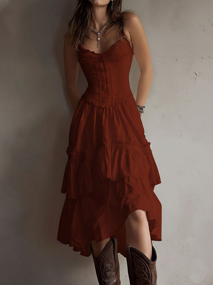 Isla | Lace-Trim Tiered Midi Dress