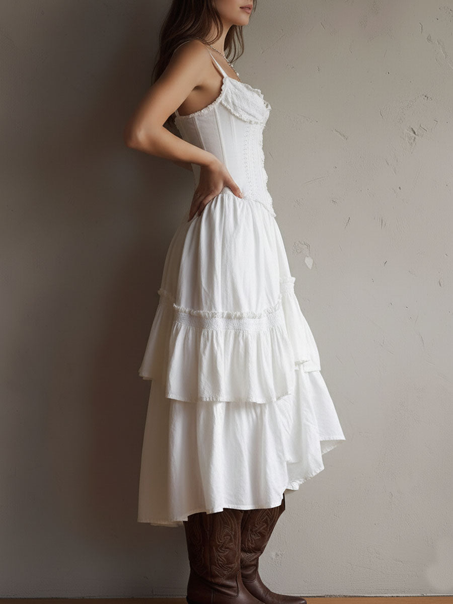 Isla | Lace-Trim Tiered Midi Dress