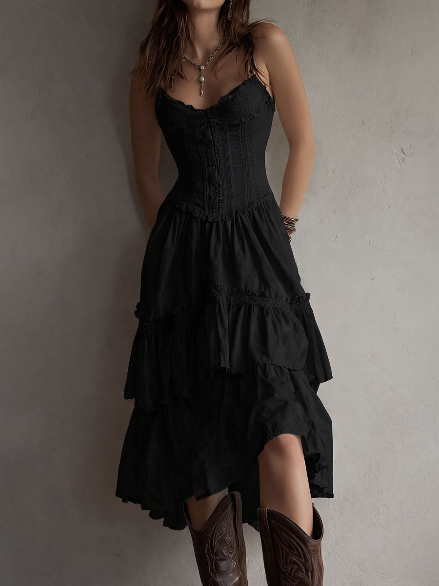 Isla | Lace-Trim Tiered Midi Dress