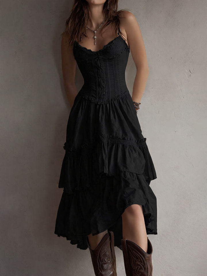 Isla | Lace-Trim Tiered Midi Dress