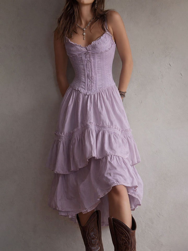 Isla | Lace-Trim Tiered Midi Dress