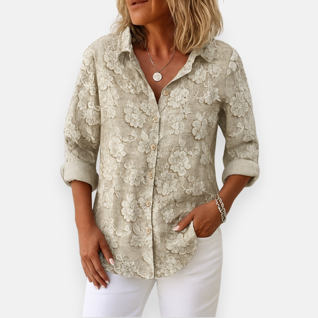 Kimberly™ Textured Floral Button Blouse