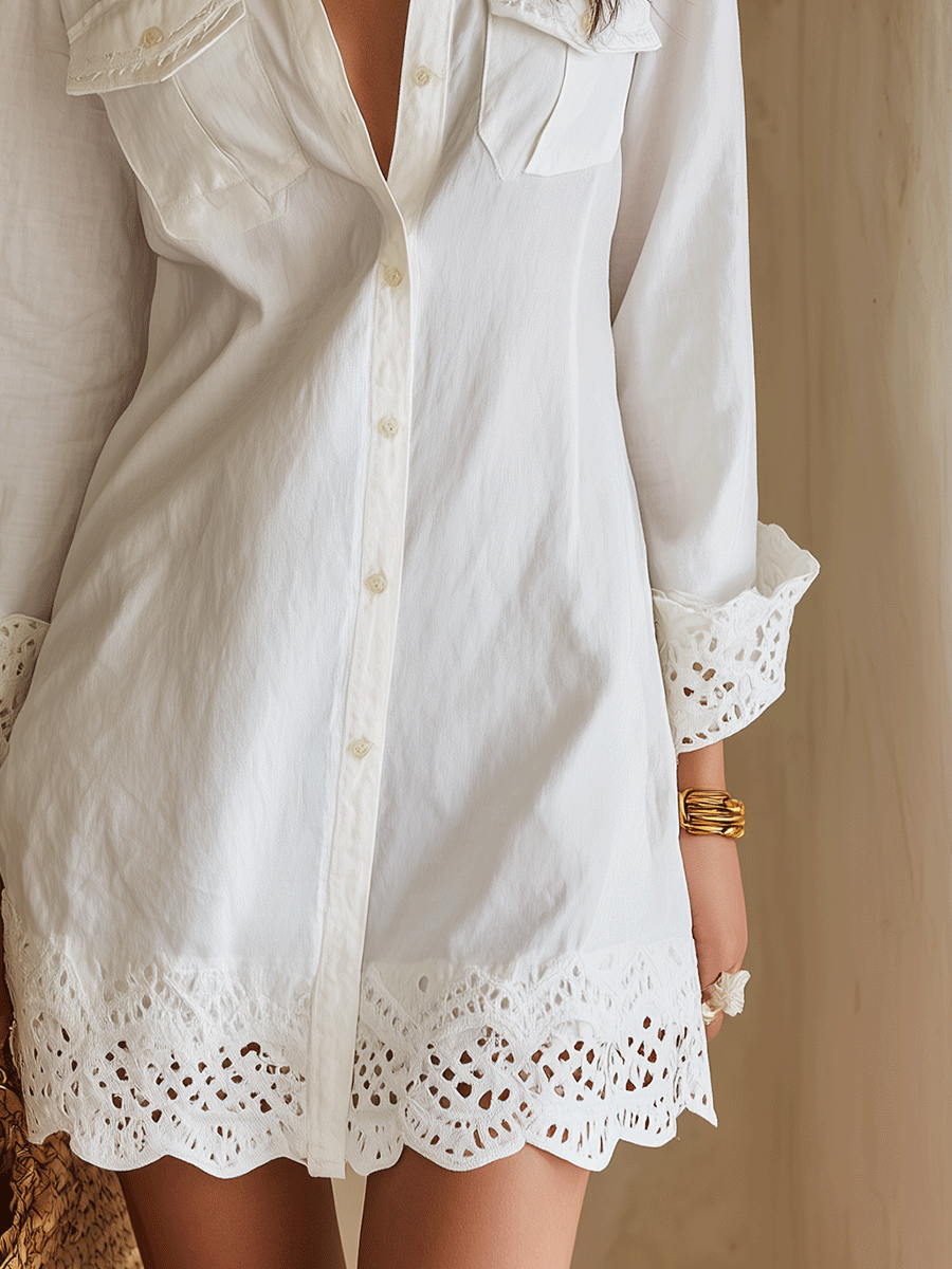 Clara | Eyelet Hem Shirt Dress