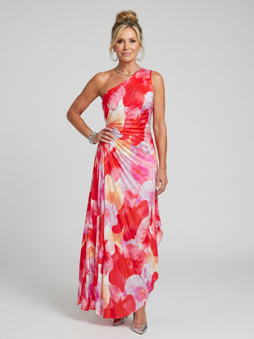Taya™ | One Shoulder Pleated Bodice Midi Dress