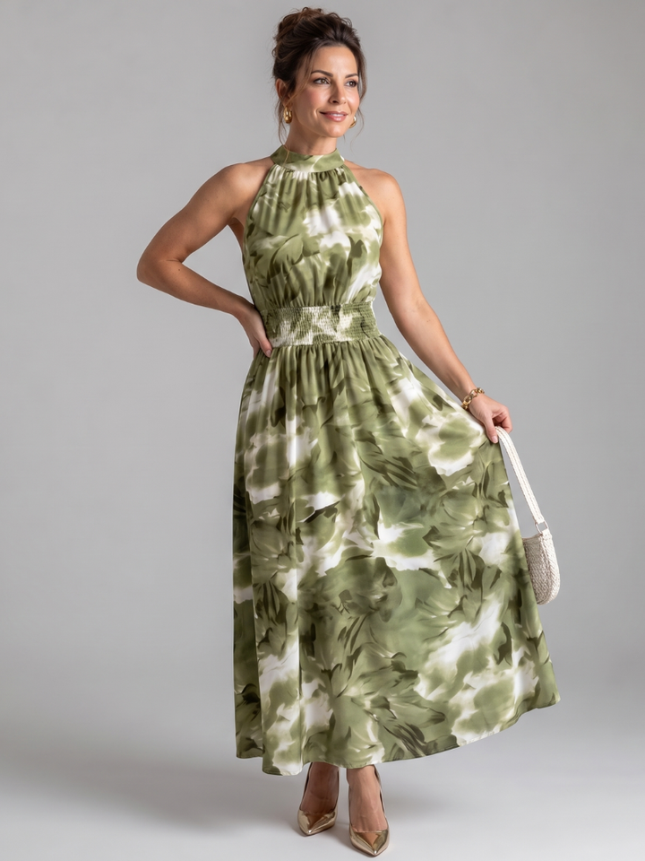 Olivia™ | Gathered Waist Abstract Print Midi Dress