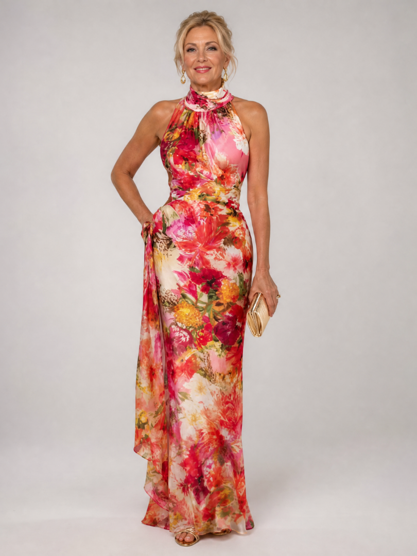 Elisabetta™ | Halter Neck Floral Print Maxi Dress