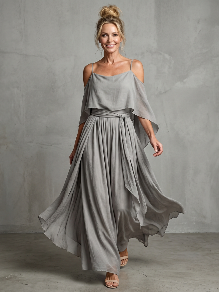Marisol | Layered Drape Cold-Shoulder Top & Wide-Leg Set