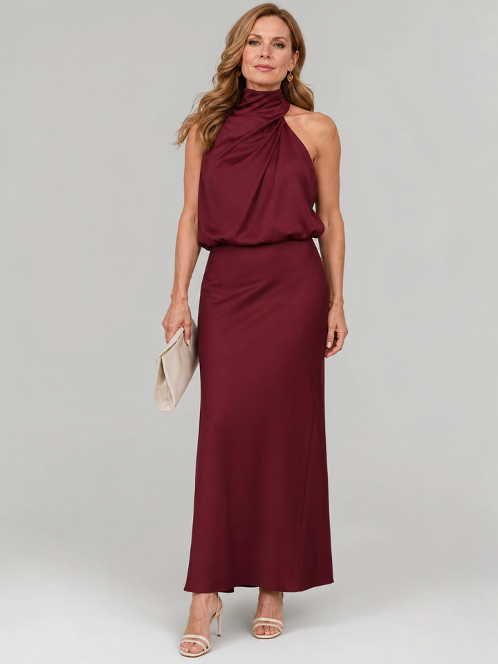 Nopal™ | Sleeveless Draped Neck Midi Dress
