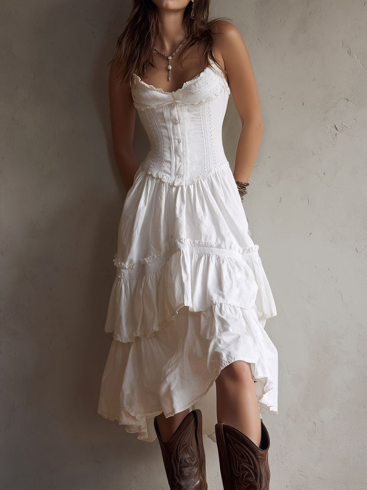 Isla | Lace-Trim Tiered Midi Dress