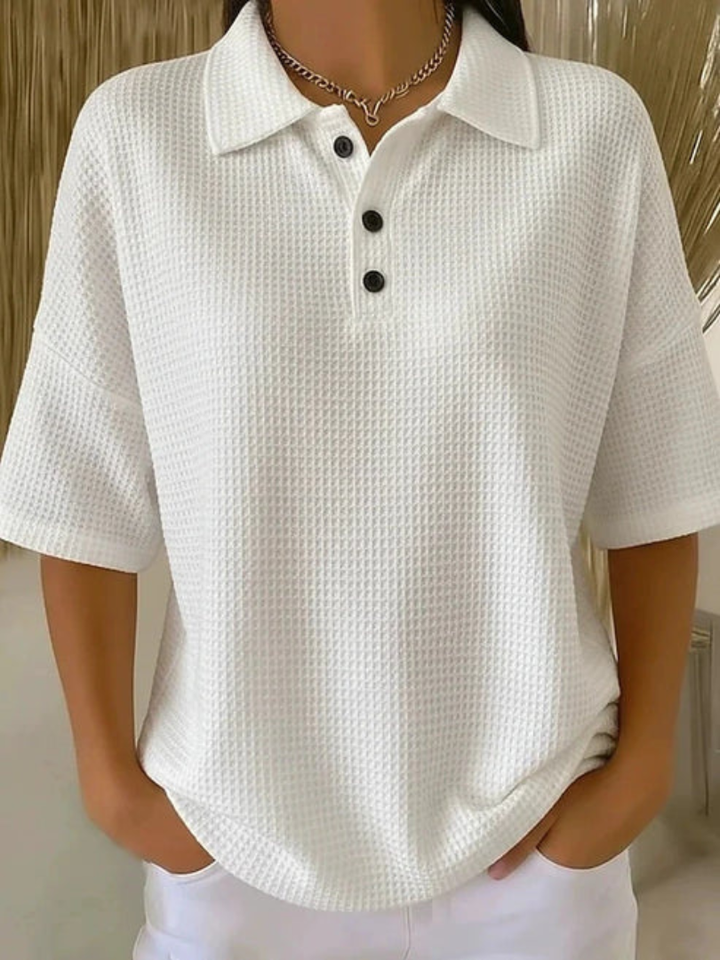Peggie | Waffle Polo Blouse