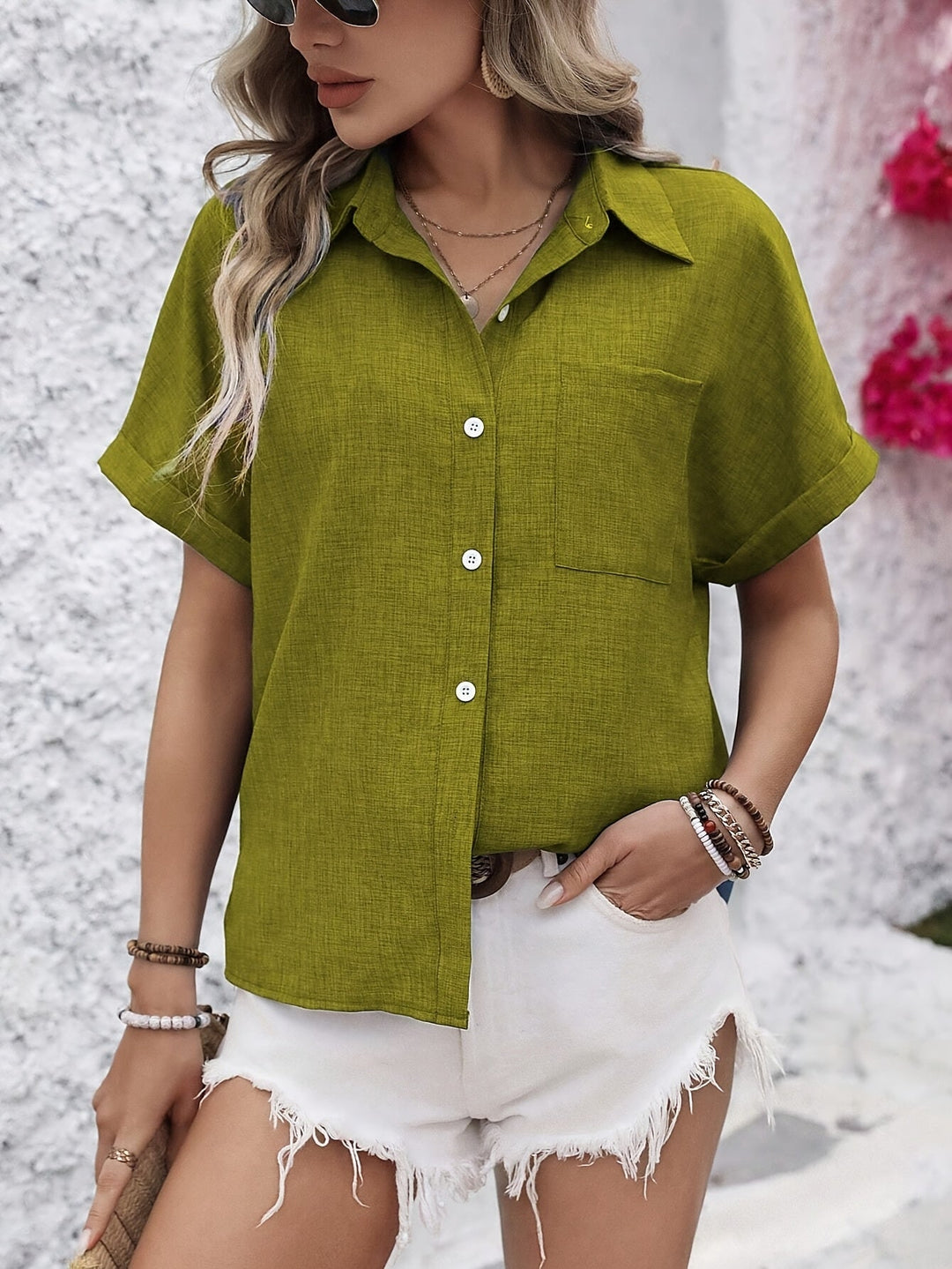 Zandra | Short Sleeve Button Blouse