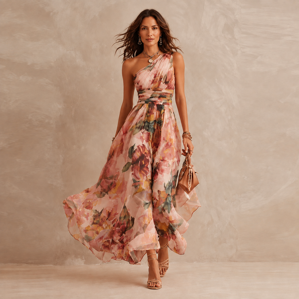 Celeste - One-Shoulder Floral Maxi Dress