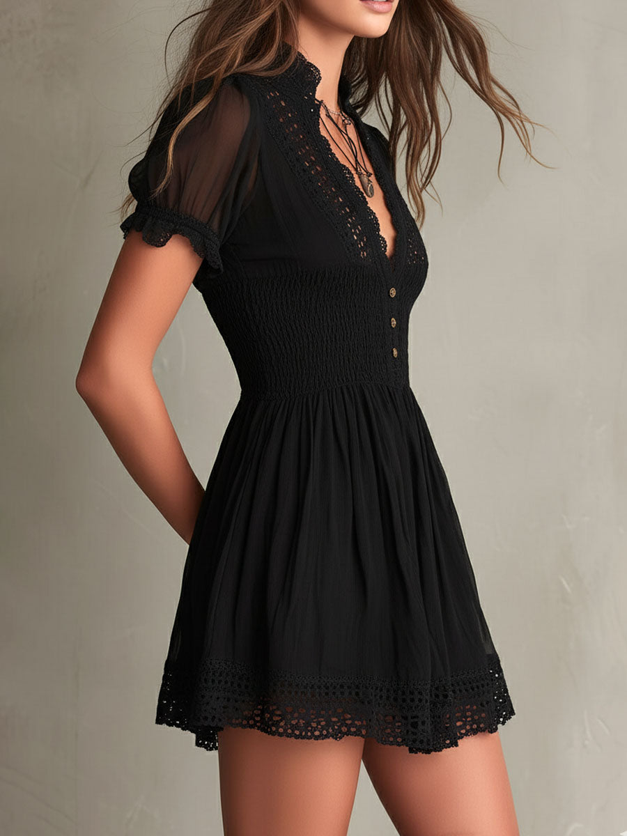 Vienna | Smocked Lace-Trim Mini Dress