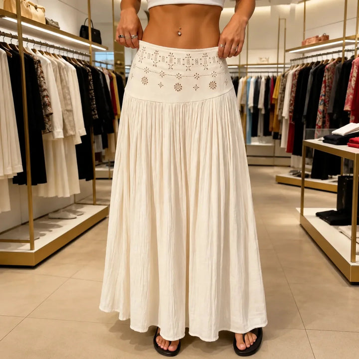 Soléra – High Waist A-Line Boho Maxi Skirt for Women