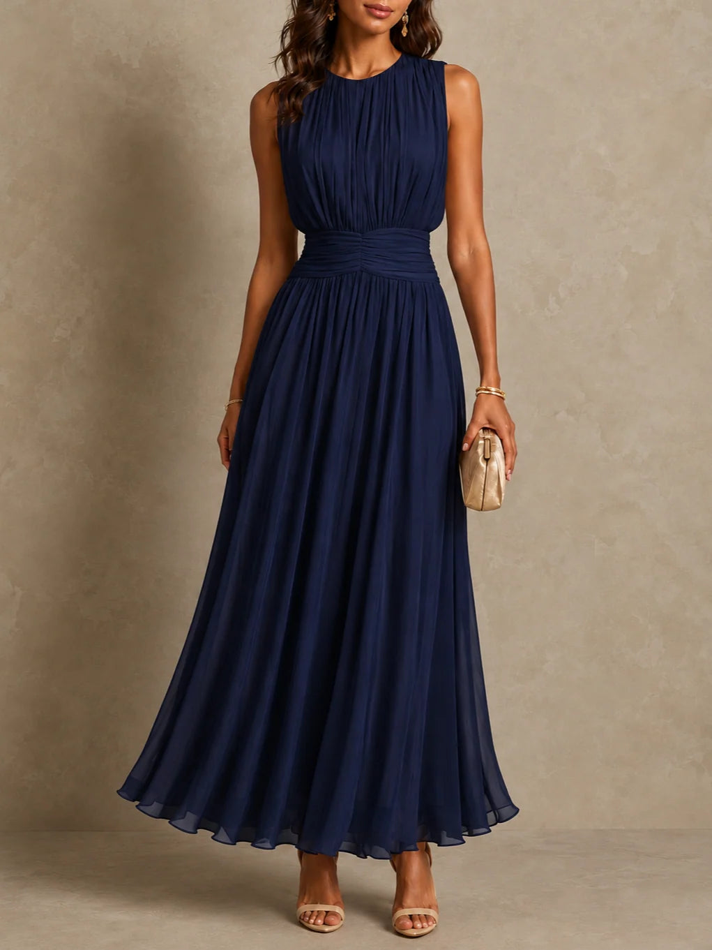 Roxanne | Ruched Waist Sleeveless Maxi Dress