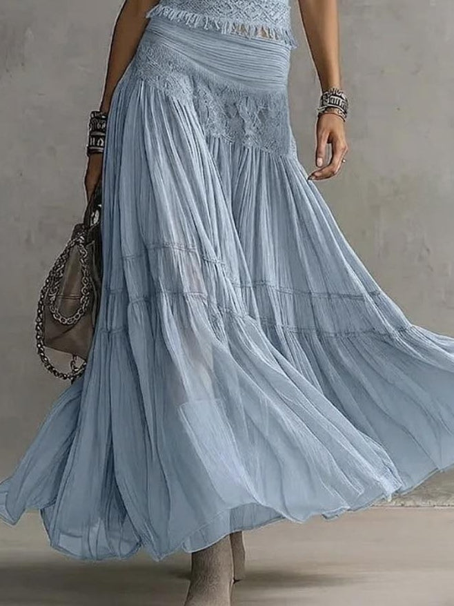 Giulia | Lace Detail Top & Flowing Maxi Skirt Set