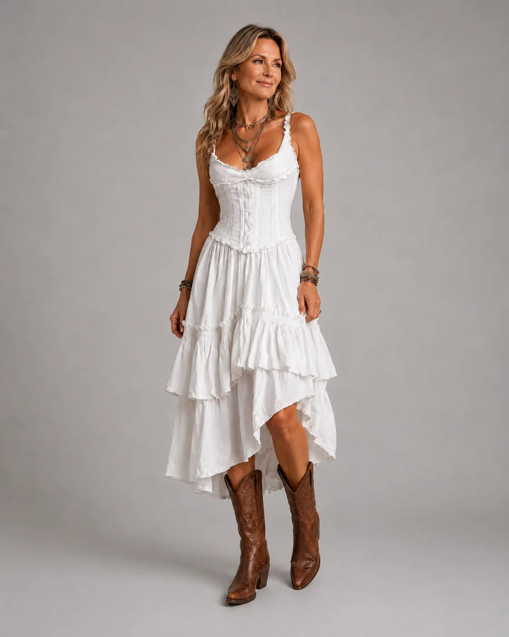 Isla | Lace-Trim Tiered Midi Dress