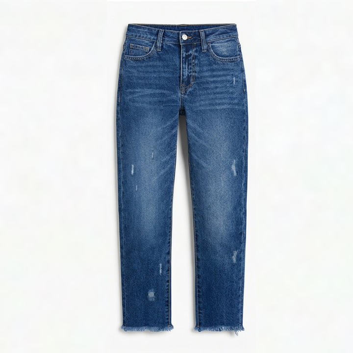 Vivara – Women's Retro Fringed Cropped Straight Leg Jeans