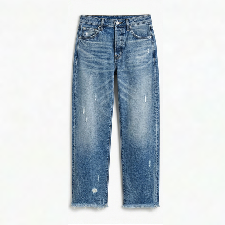 Vivara – Women's Retro Fringed Cropped Straight Leg Jeans