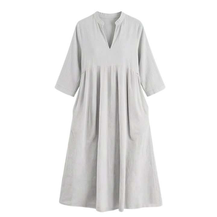Elara – Women's Soft Cotton Midi Dress with Pockets