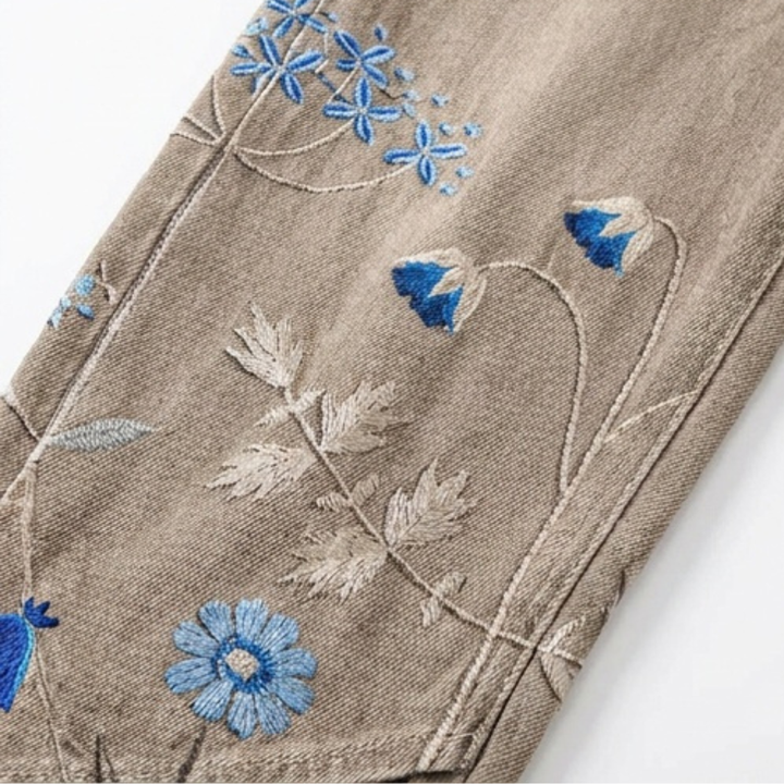 Bloomara – Women's Embroidered Wide-Leg Jeans with Tulip Hem