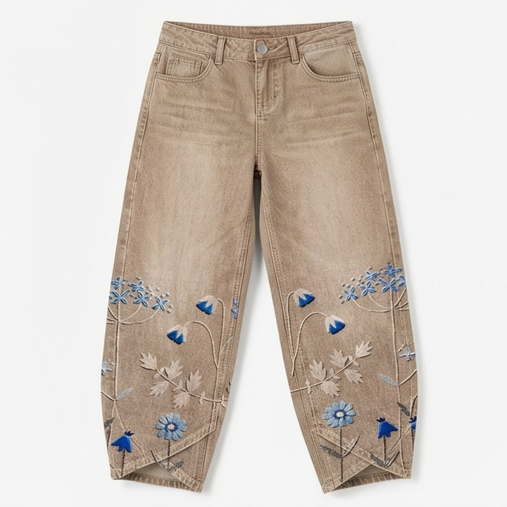 Bloomara – Women's Embroidered Wide-Leg Jeans with Tulip Hem
