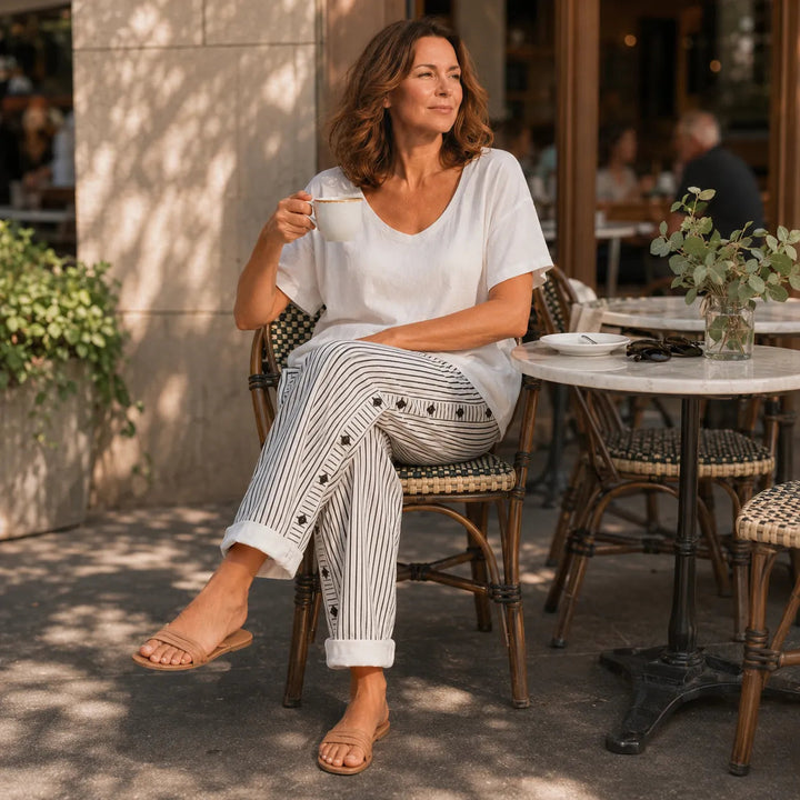 Marena – Striped Side-Button Cropped Summer Pants for Women