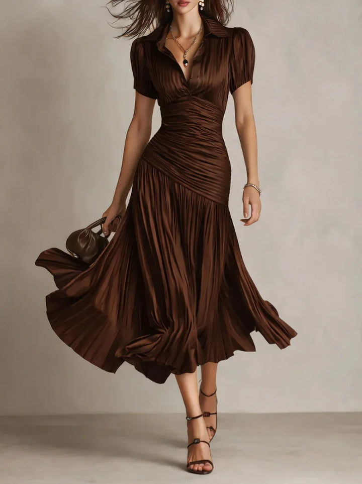 Theodora | Pleated Waistline Stripe Midi Dress