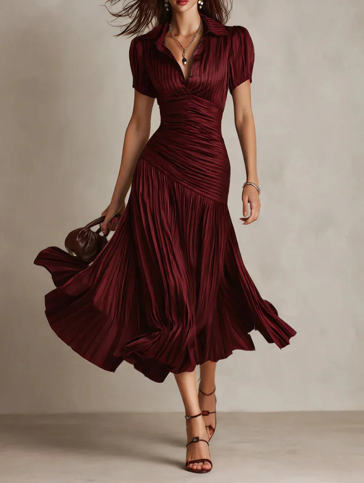 Theodora | Pleated Waistline Stripe Midi Dress