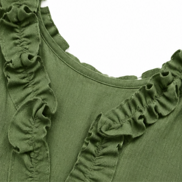 Velina | Ruffle-V Midi Dress with Pockets