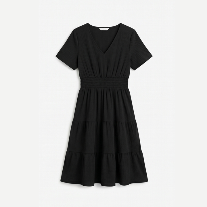 Solenna Smocked Waist Tiered Mini Dress