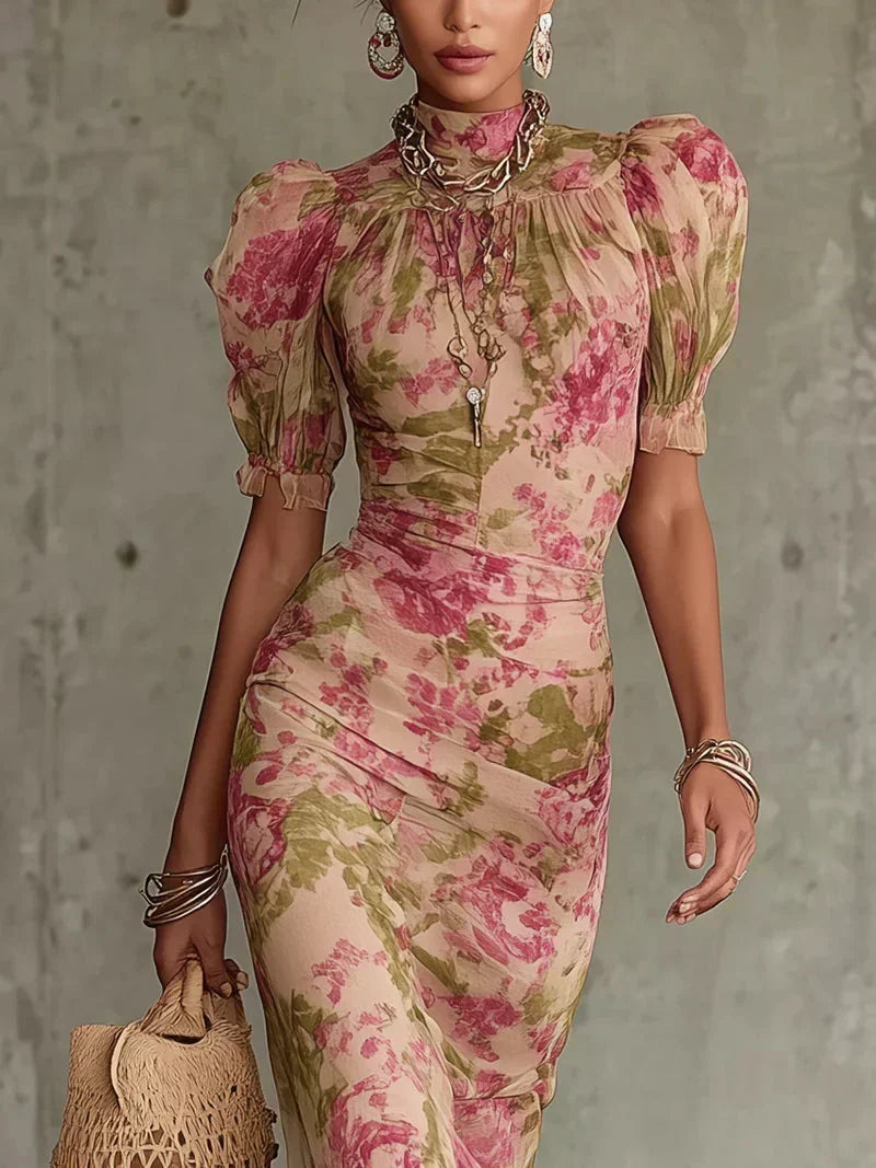 Marlys™ Vintage Floral Ruffle Hem Maxi Dress