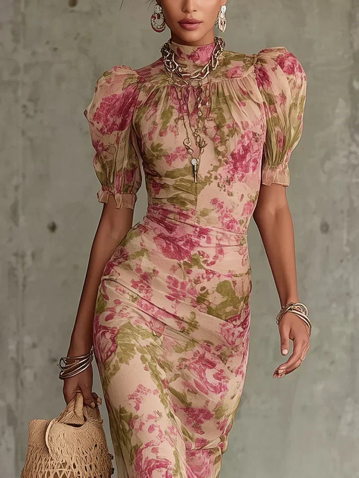 Marlys™ Vintage Floral Ruffle Hem Maxi Dress