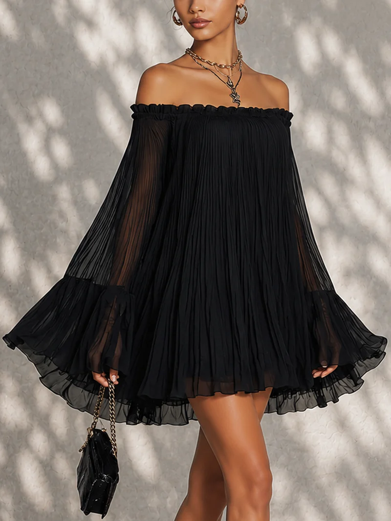 Miriana | Pleated Off-Shoulder Mini Dress