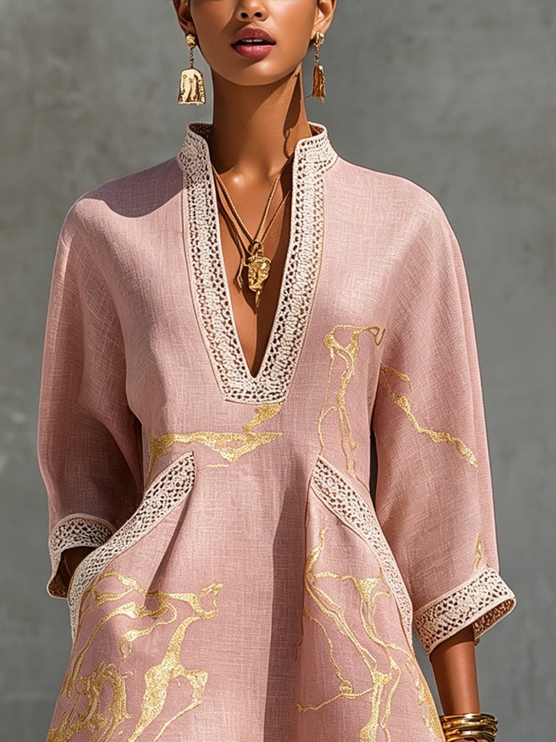 Crochet Lace Mini Dress | Rose & Gold V-Neck