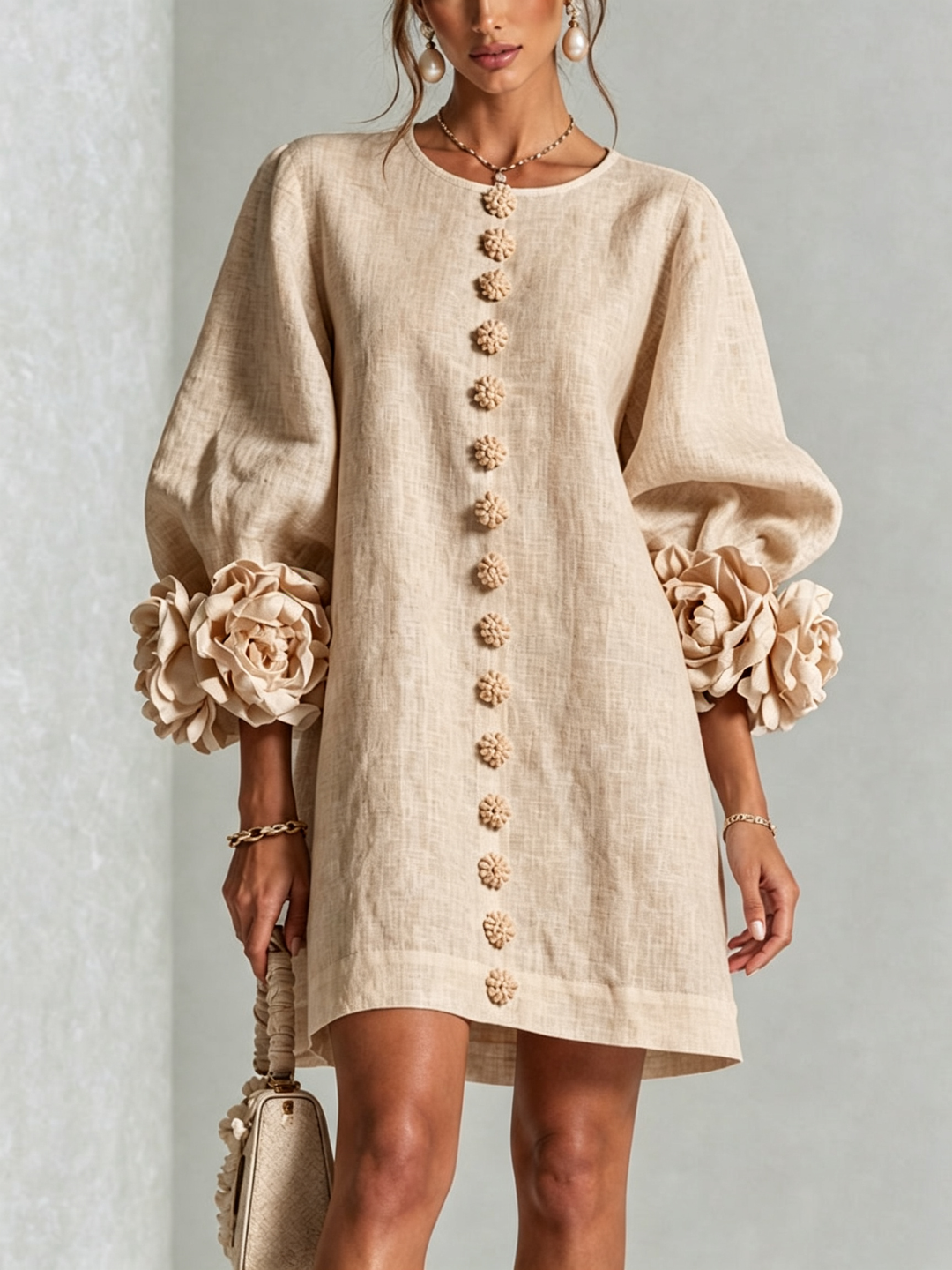 Floral Button-Down Mini Dress | Oversized Floral Cuffs