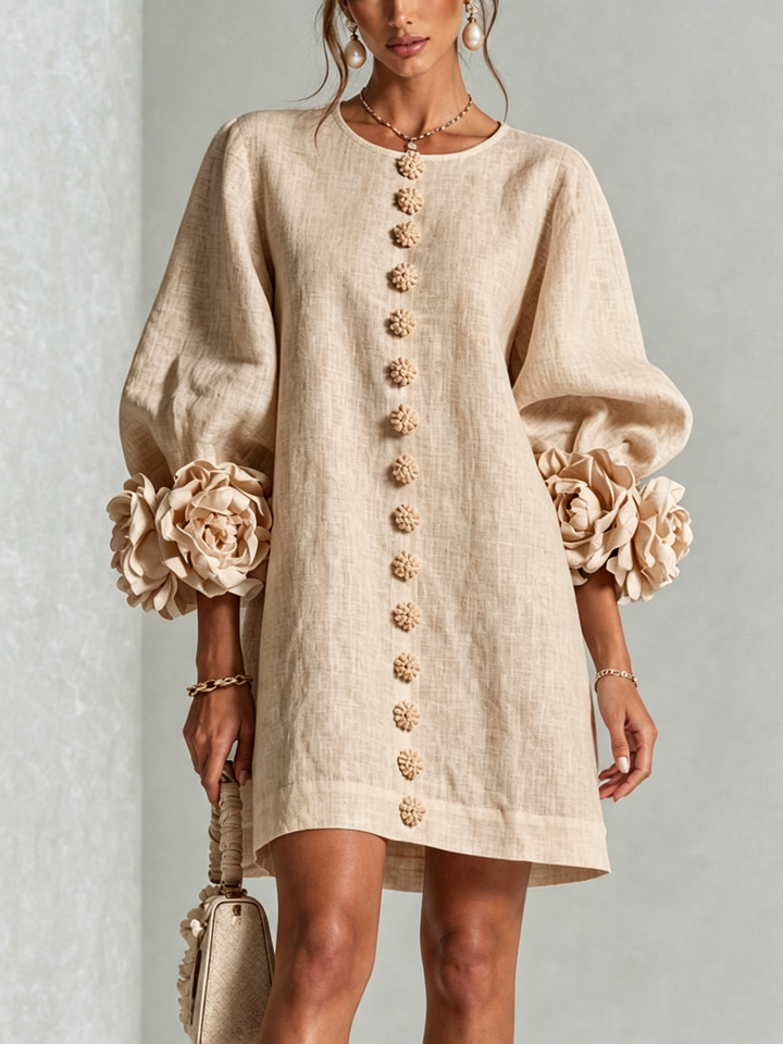 Floral Button-Down Mini Dress | Oversized Floral Cuffs