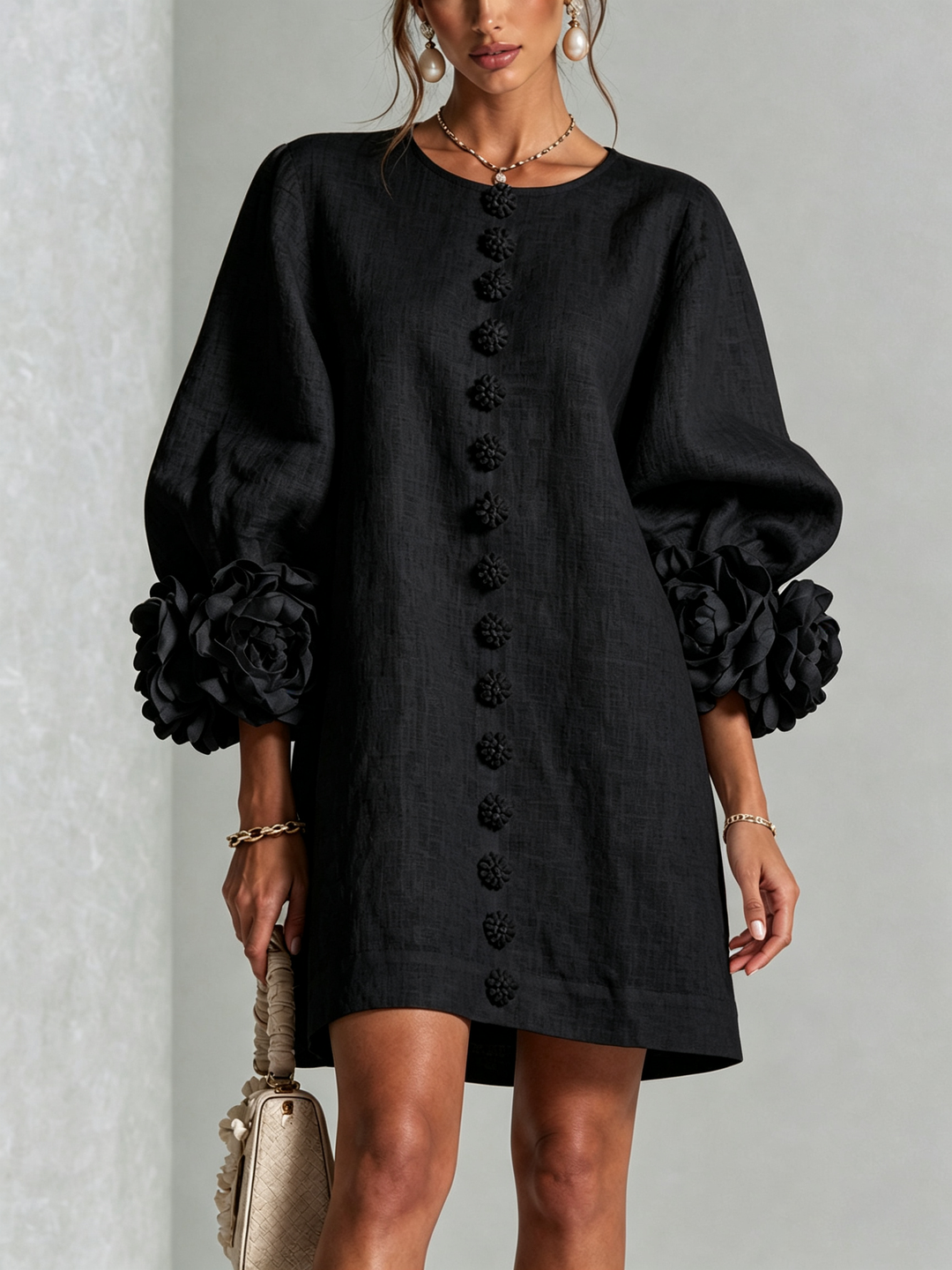Floral Button-Down Mini Dress | Oversized Floral Cuffs