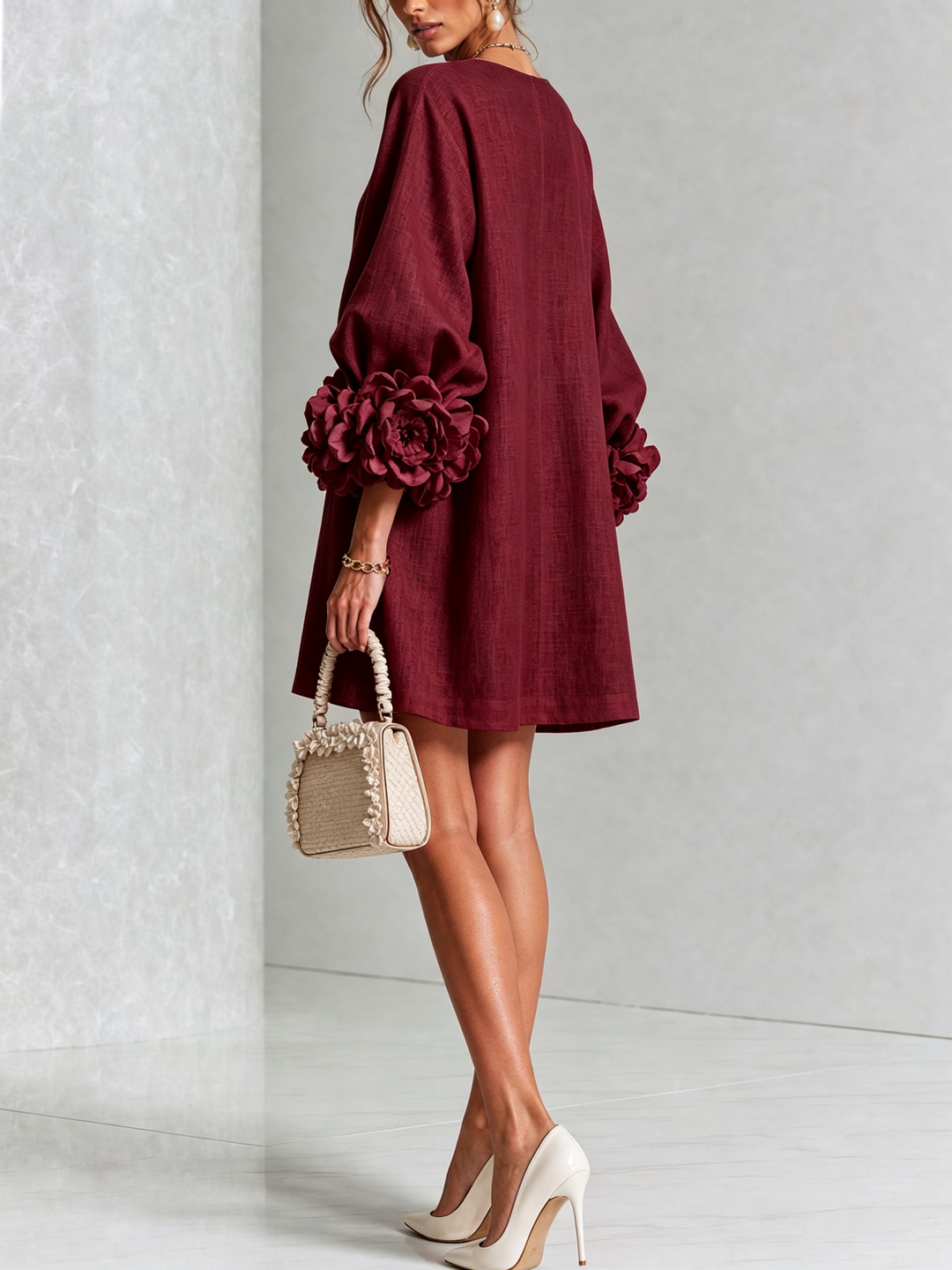 Floral Button-Down Mini Dress | Oversized Floral Cuffs