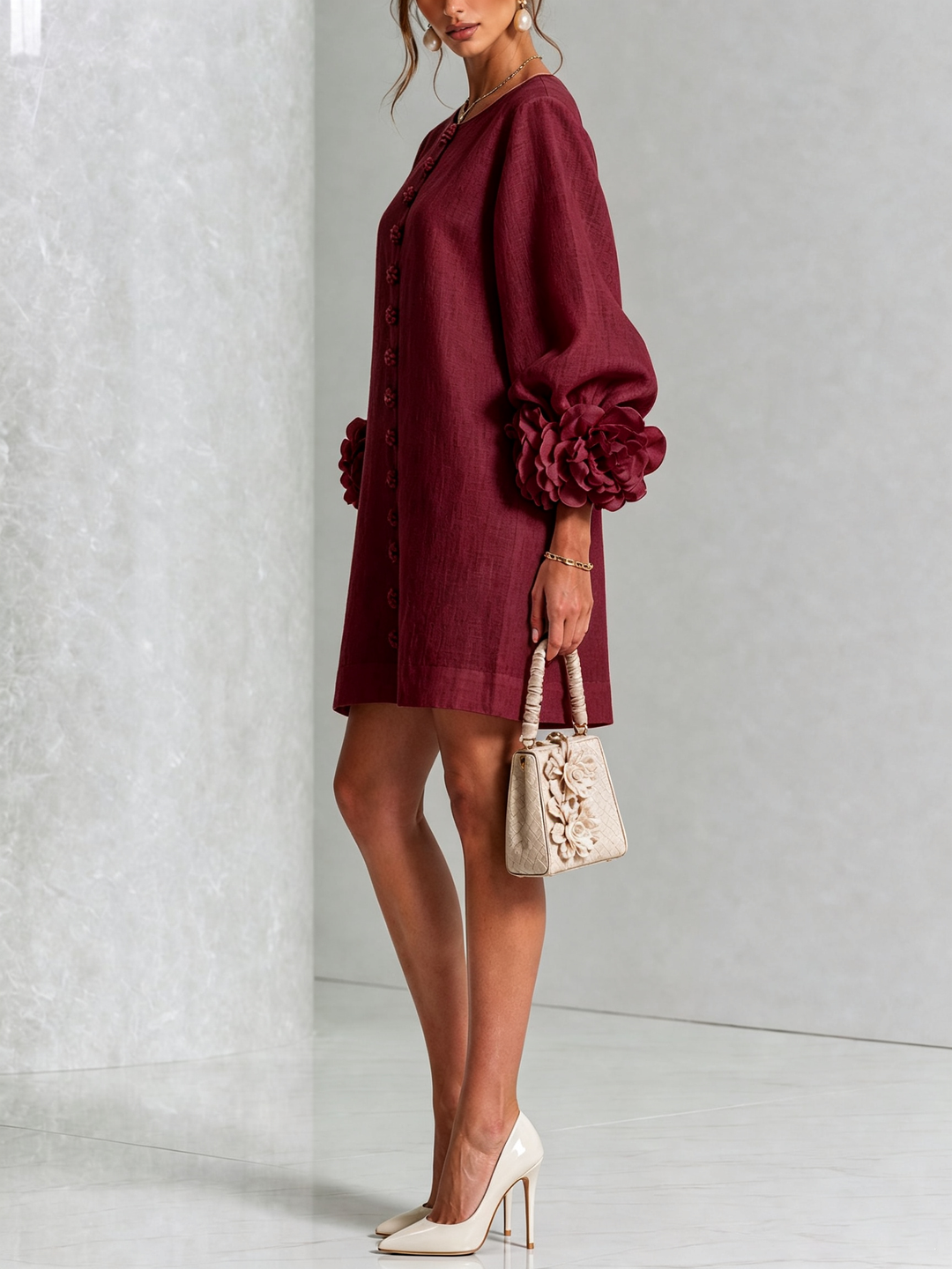 Floral Button-Down Mini Dress | Oversized Floral Cuffs