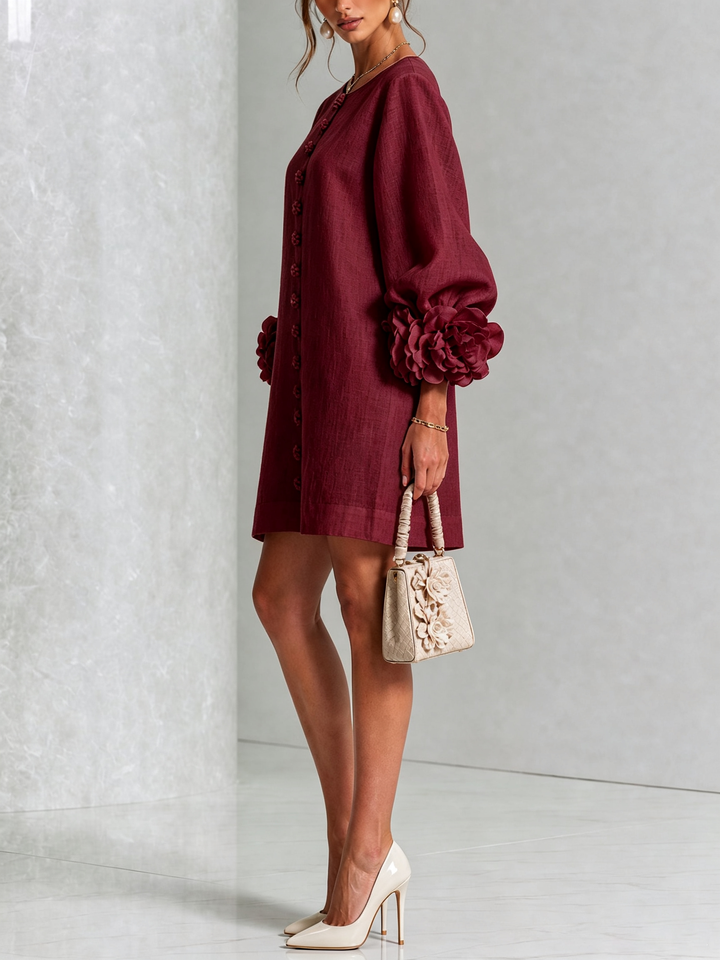 Floral Button-Down Mini Dress | Oversized Floral Cuffs