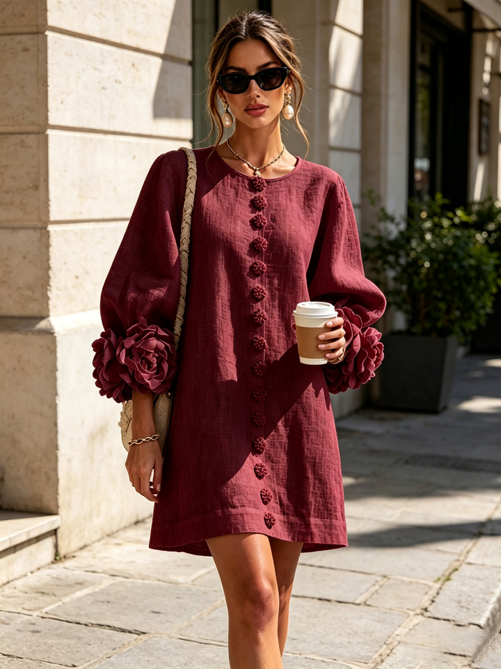Floral Button-Down Mini Dress | Oversized Floral Cuffs