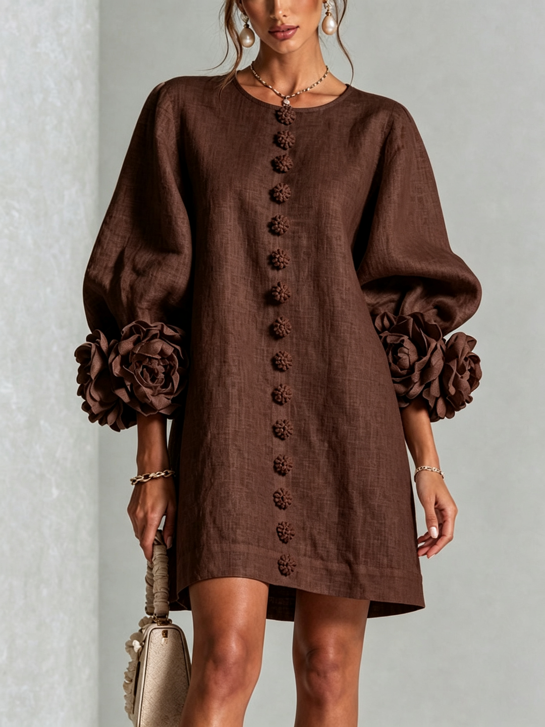 Floral Button-Down Mini Dress | Oversized Floral Cuffs