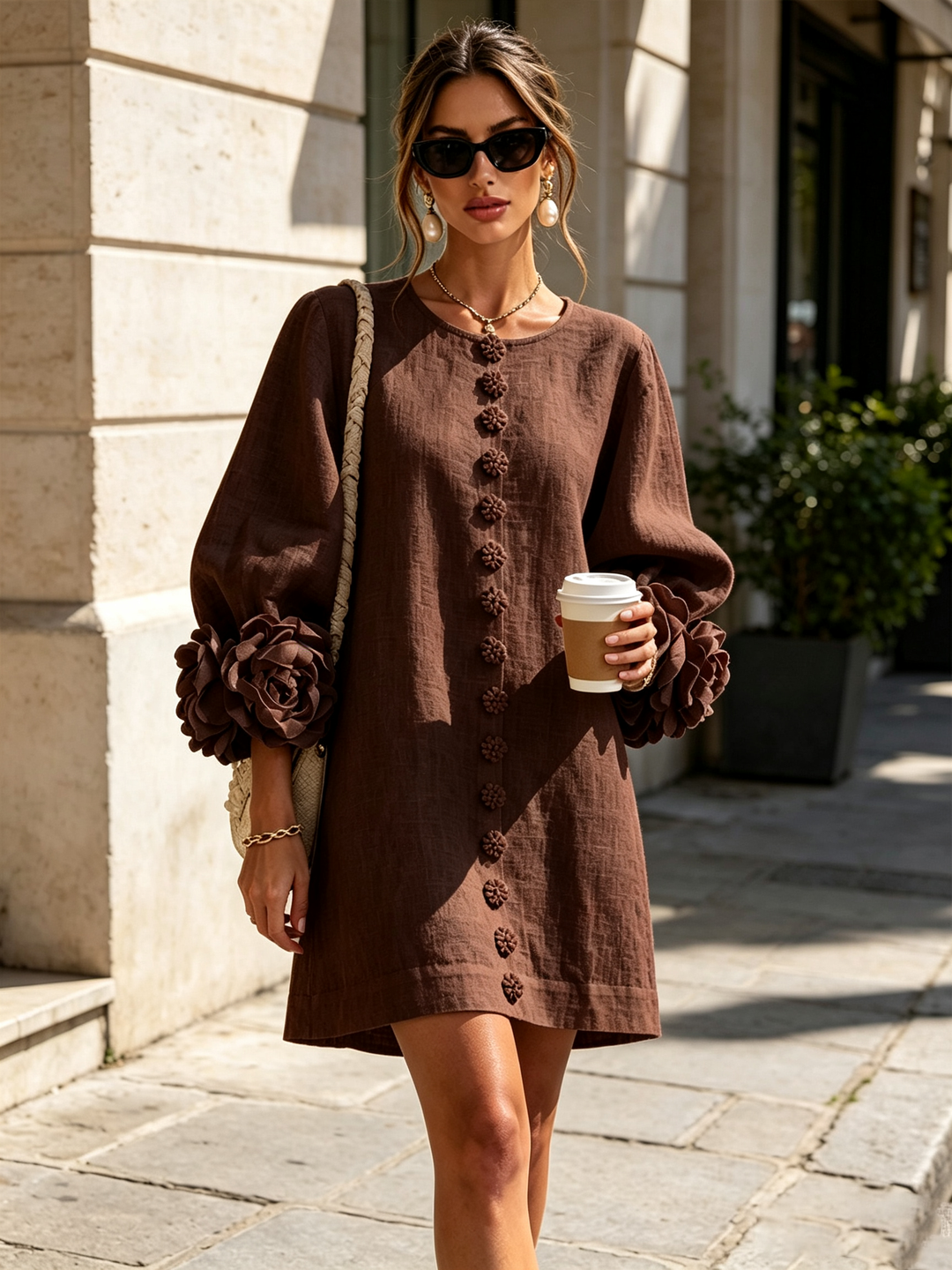 Floral Button-Down Mini Dress | Oversized Floral Cuffs