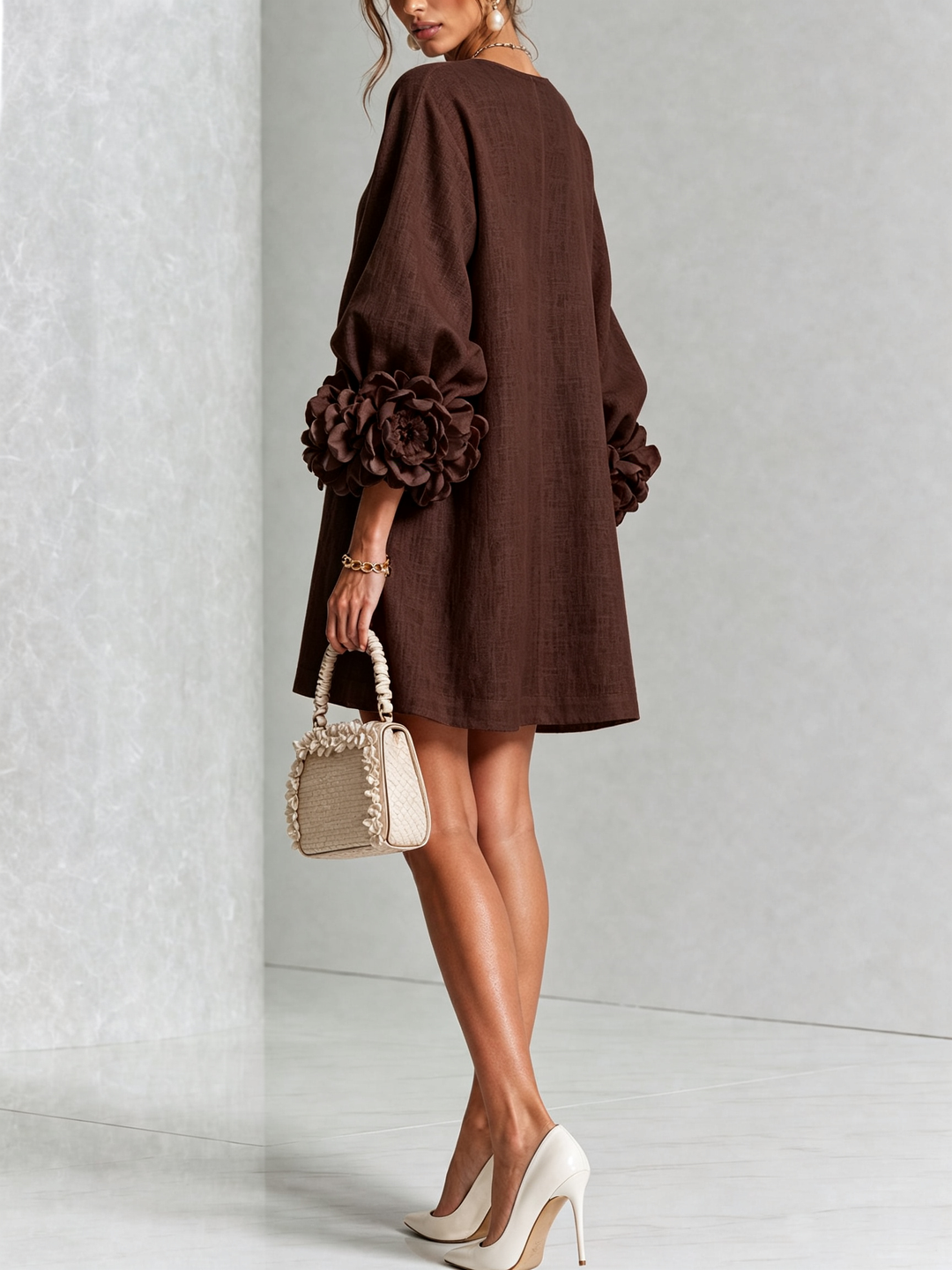 Floral Button-Down Mini Dress | Oversized Floral Cuffs