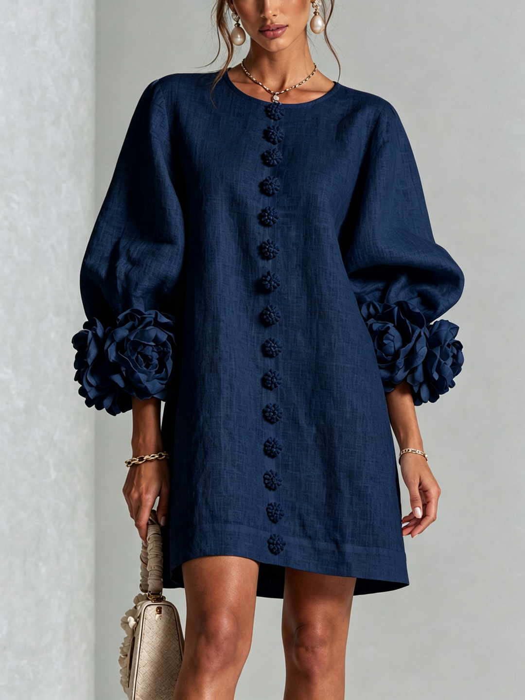Floral Button-Down Mini Dress | Oversized Floral Cuffs