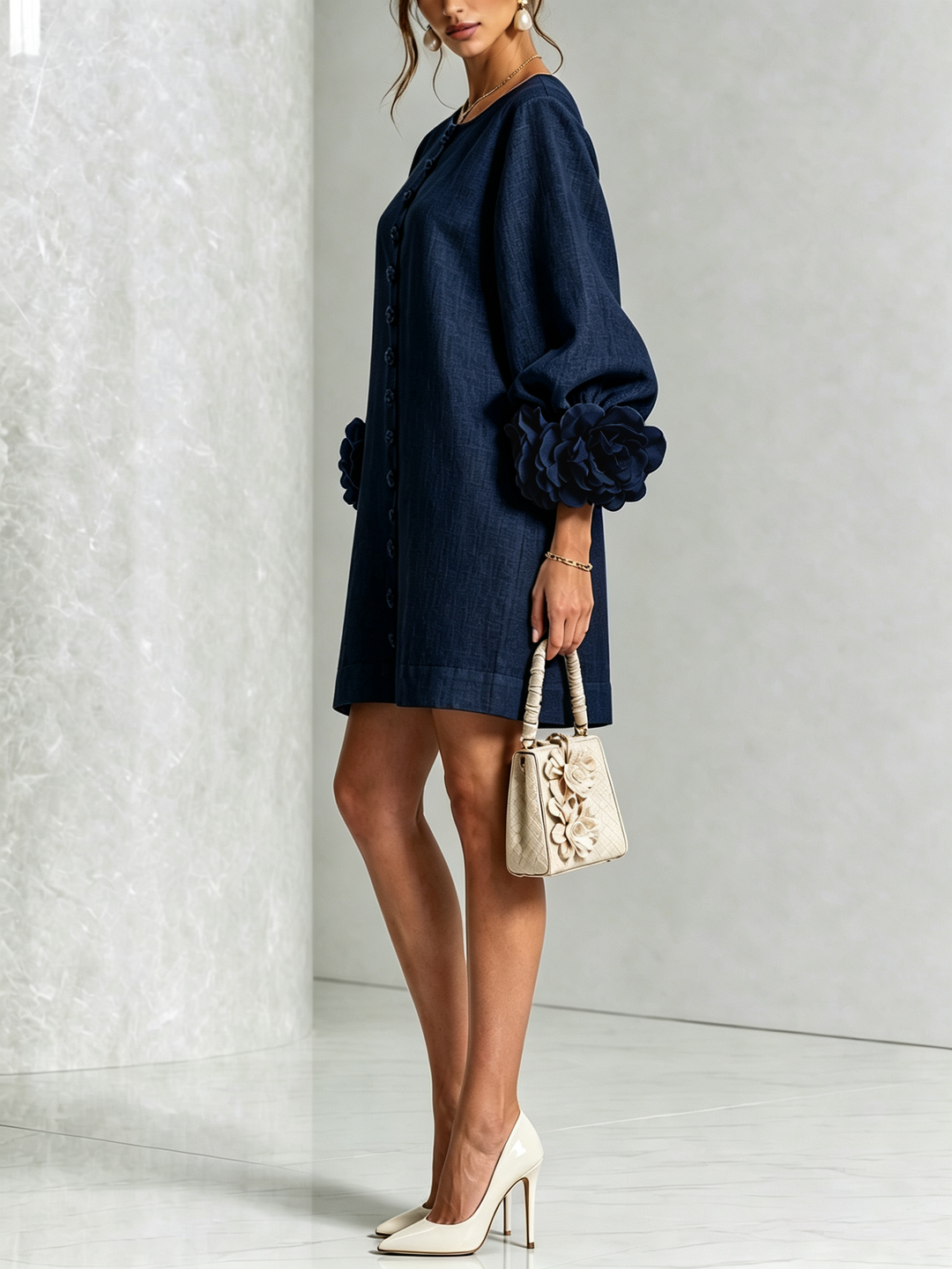 Floral Button-Down Mini Dress | Oversized Floral Cuffs